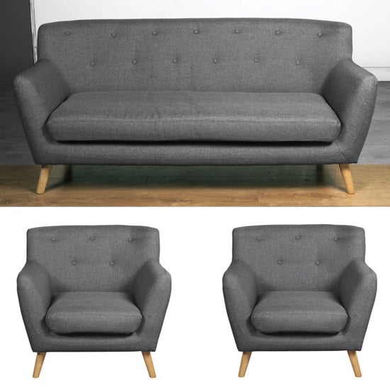 Product photograph of Lyrae Fabric 3 Seater Sofa And 2 Armchairs Suite In Dark Grey from Furniture in Fashion