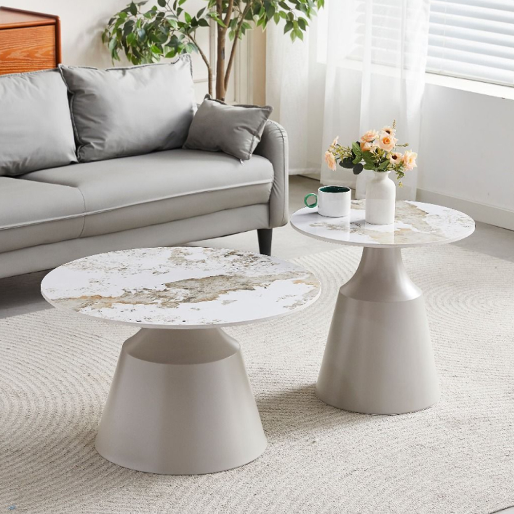 Lysen Pandora Marble Effect Sintered Stone Top Coffee Table Set with Matt Grey Base