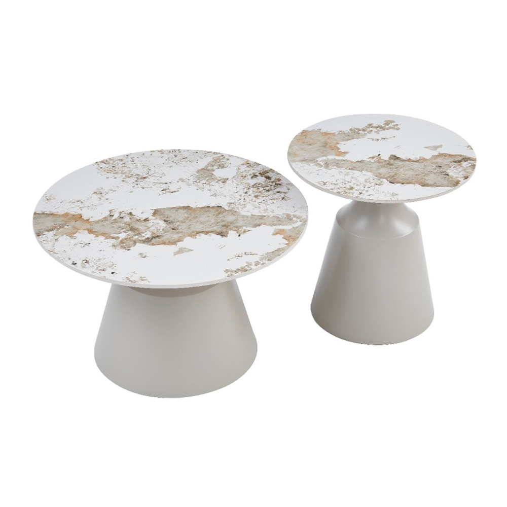 Lysen Pandora Marble Effect Sintered Stone Top Coffee Table Set with Matt Grey Base