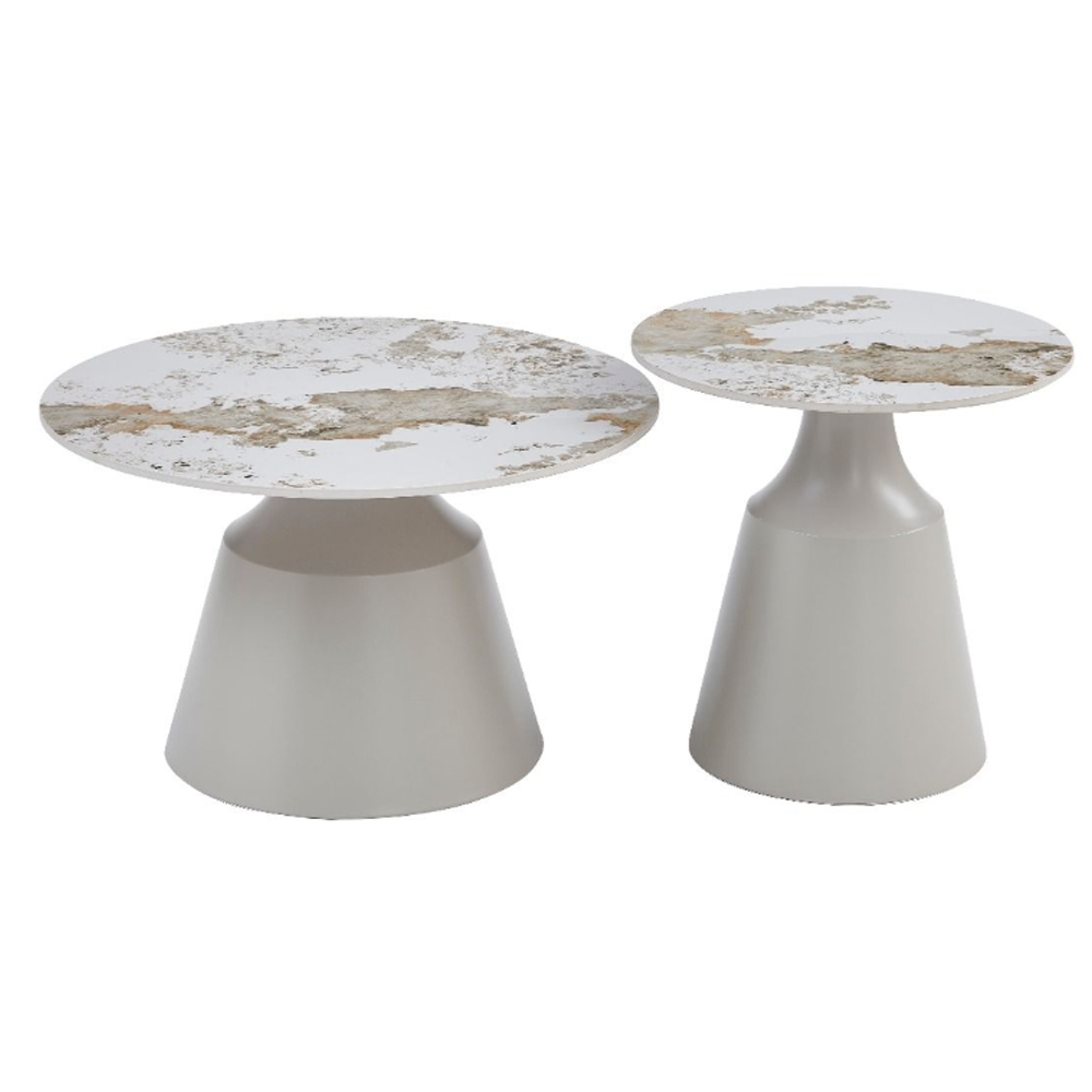 Lysen Pandora Marble Effect Sintered Stone Top Coffee Table Set with Matt Grey Base