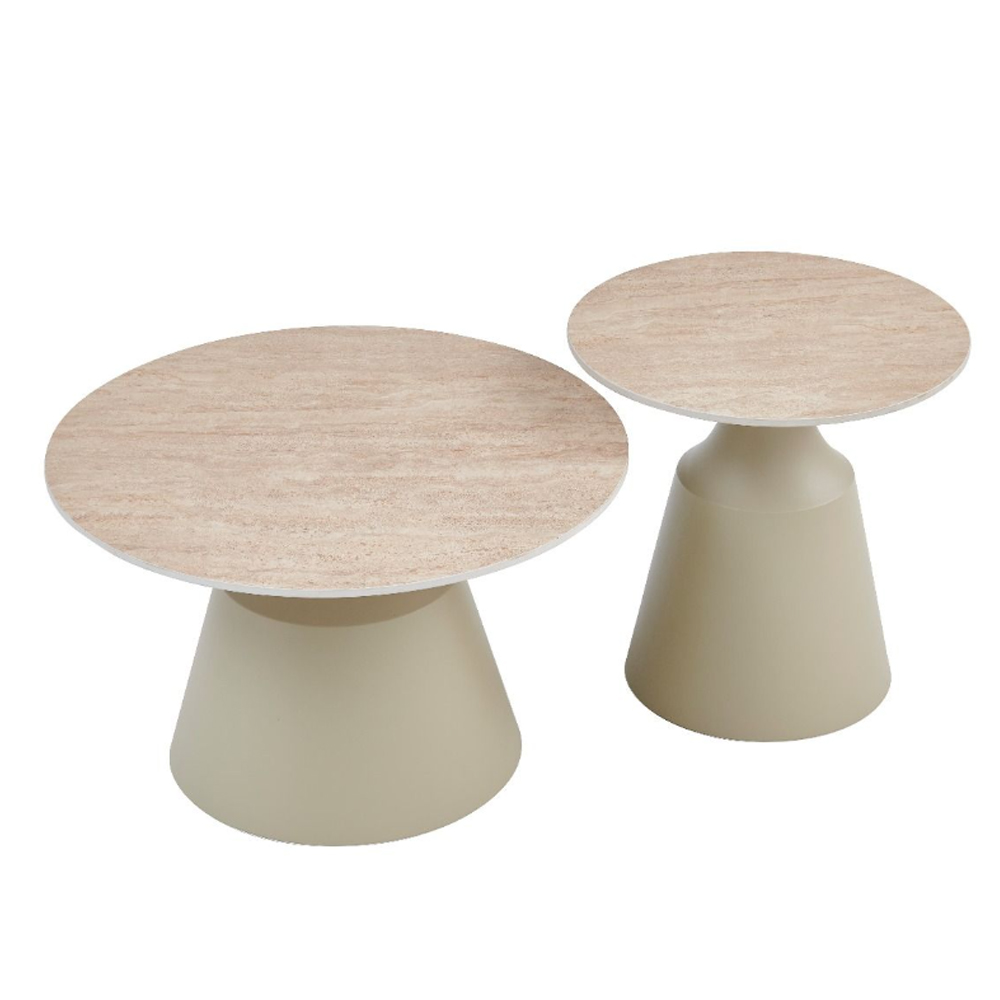 Lysen Travertine Marble Effect Sintered Stone Top Coffee Table Set with Matt Taupe Base