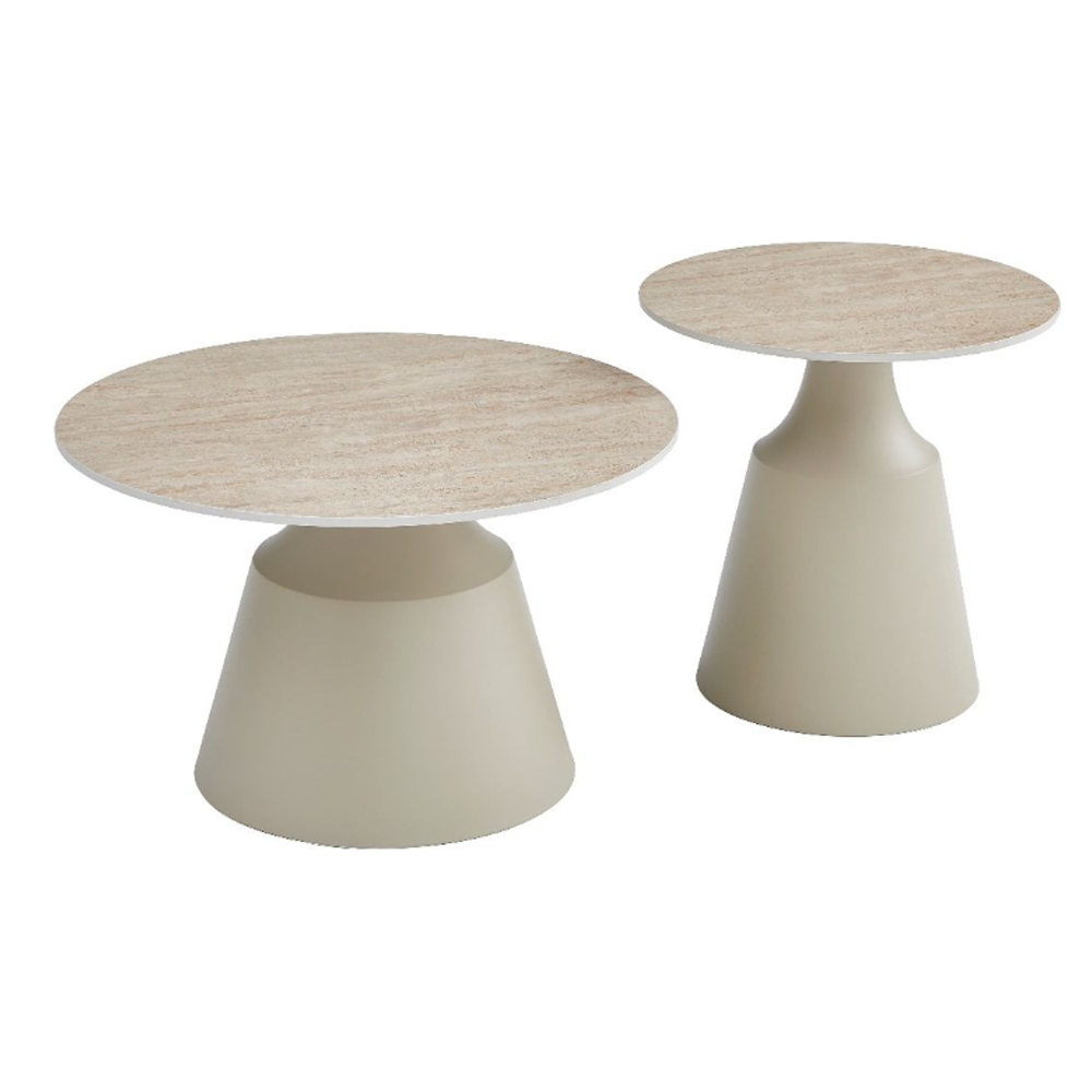 Lysen Travertine Marble Effect Sintered Stone Top Coffee Table Set with Matt Taupe Base