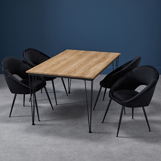 Product photograph of Lyza Large Oak Wooden Dining Table With 4 Lacee Black Chairs from Furniture in Fashion