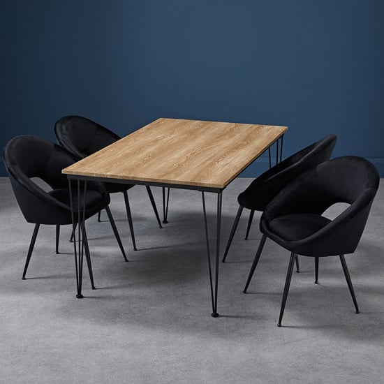 Read more about Lyza large oak wooden dining table with 4 lolo black chairs