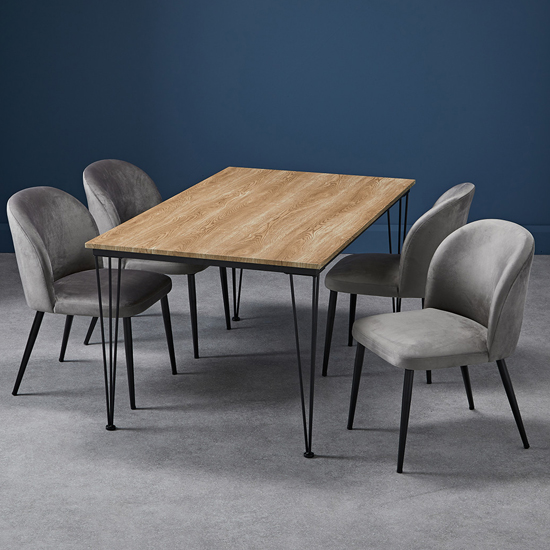 Product photograph of Lyza Medium Oak Wooden Dining Table With 4 Zazie Grey Chairs from Furniture in Fashion