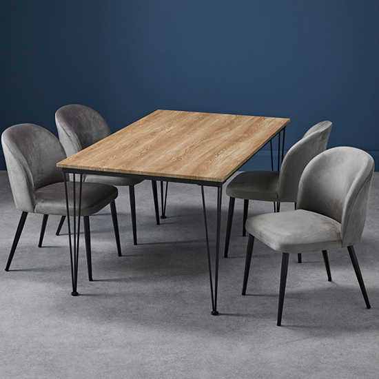 Read more about Lyza medium oak wooden dining table with 2 zaza grey chairs
