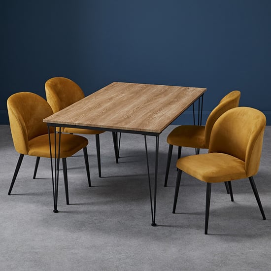 Read more about Lyza medium oak wooden dining table with 2 zaza mustard chairs