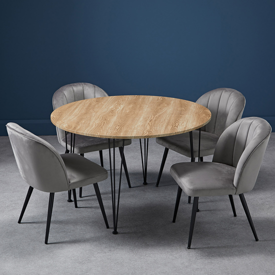 Product photograph of Lyza Round Oak Wooden Dining Table With 4 Opie Grey Chairs from Furniture in Fashion