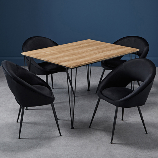 Read more about Lyza small oak wooden dining table with 4 lolo black chairs