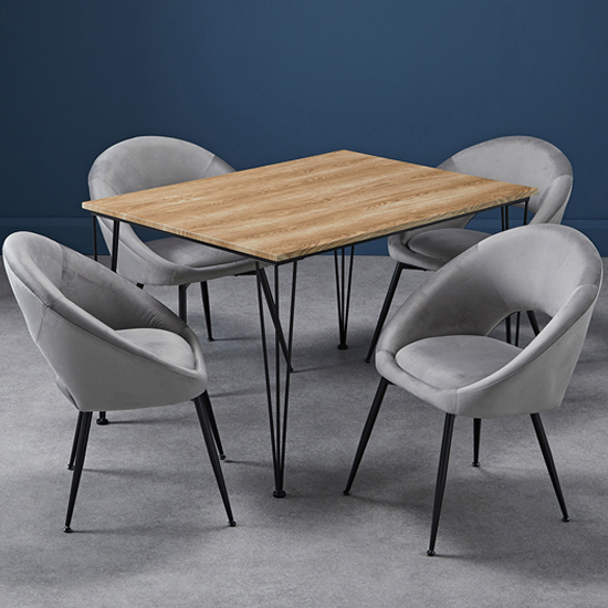 Read more about Lyza small oak wooden dining table with 4 lolo grey chairs