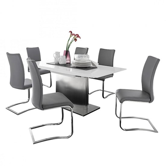 Helio Extendable Glass Dining Table With 6 Arco Grey Chairs Furniture