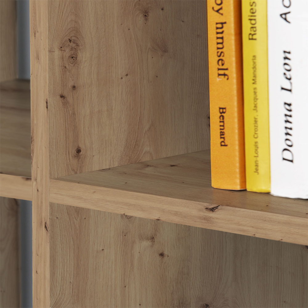 Mabon Tall Wooden Bookcase With 4 Open Storage In Artisan Oak