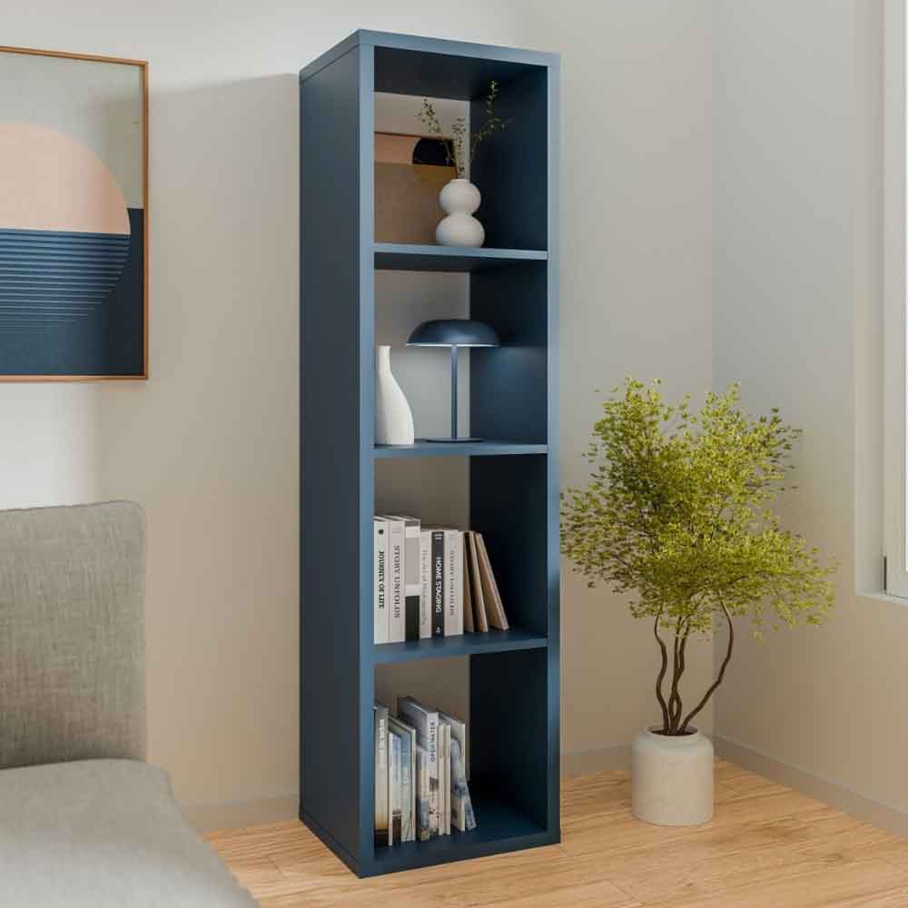 Mabon Tall Wooden Bookcase with 4 Open Storage in Blue