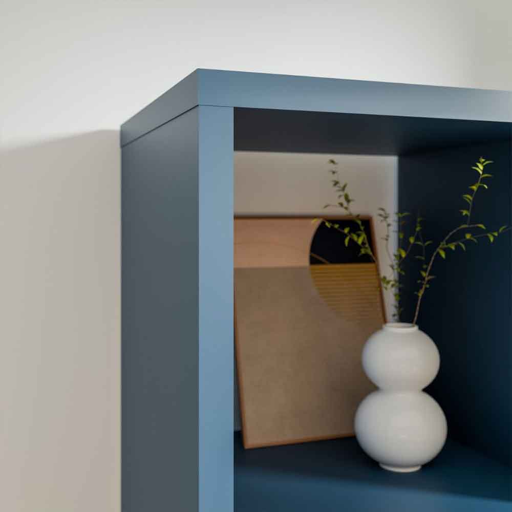 Mabon Tall Wooden Bookcase with 4 Open Storage in Blue