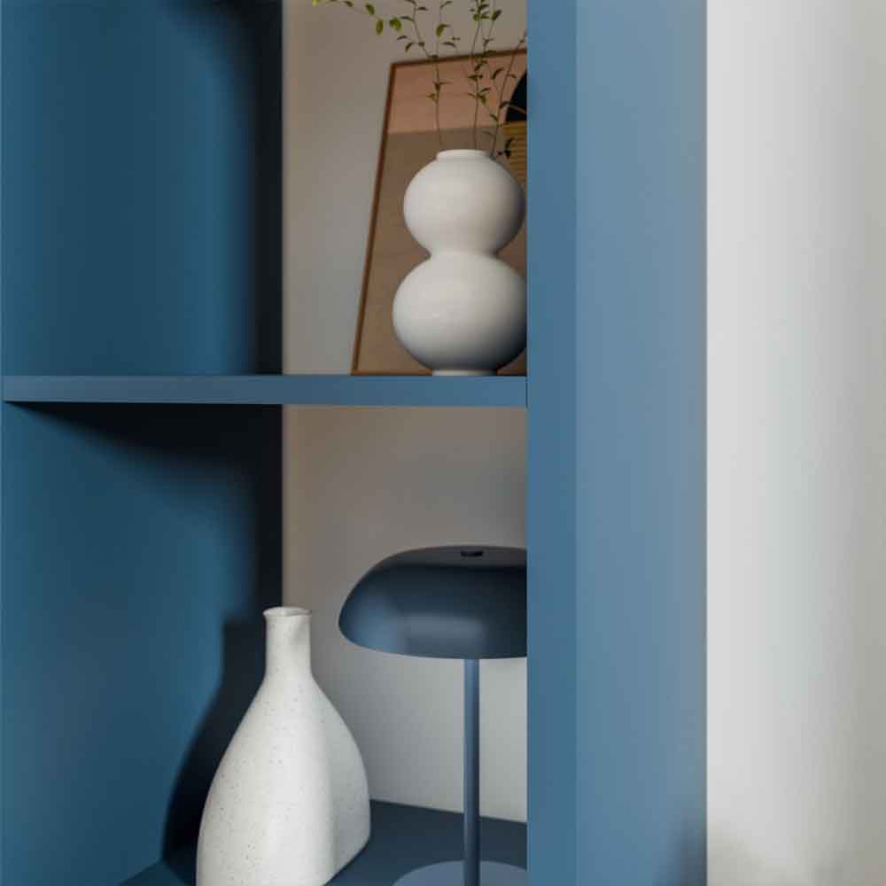 Mabon Tall Wooden Bookcase with 4 Open Storage in Blue