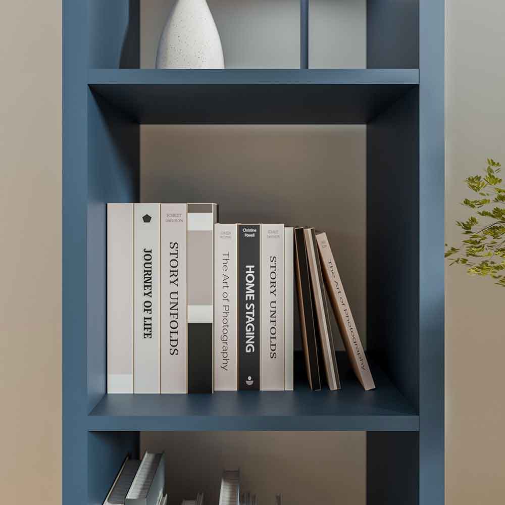 Mabon Tall Wooden Bookcase with 4 Open Storage in Blue