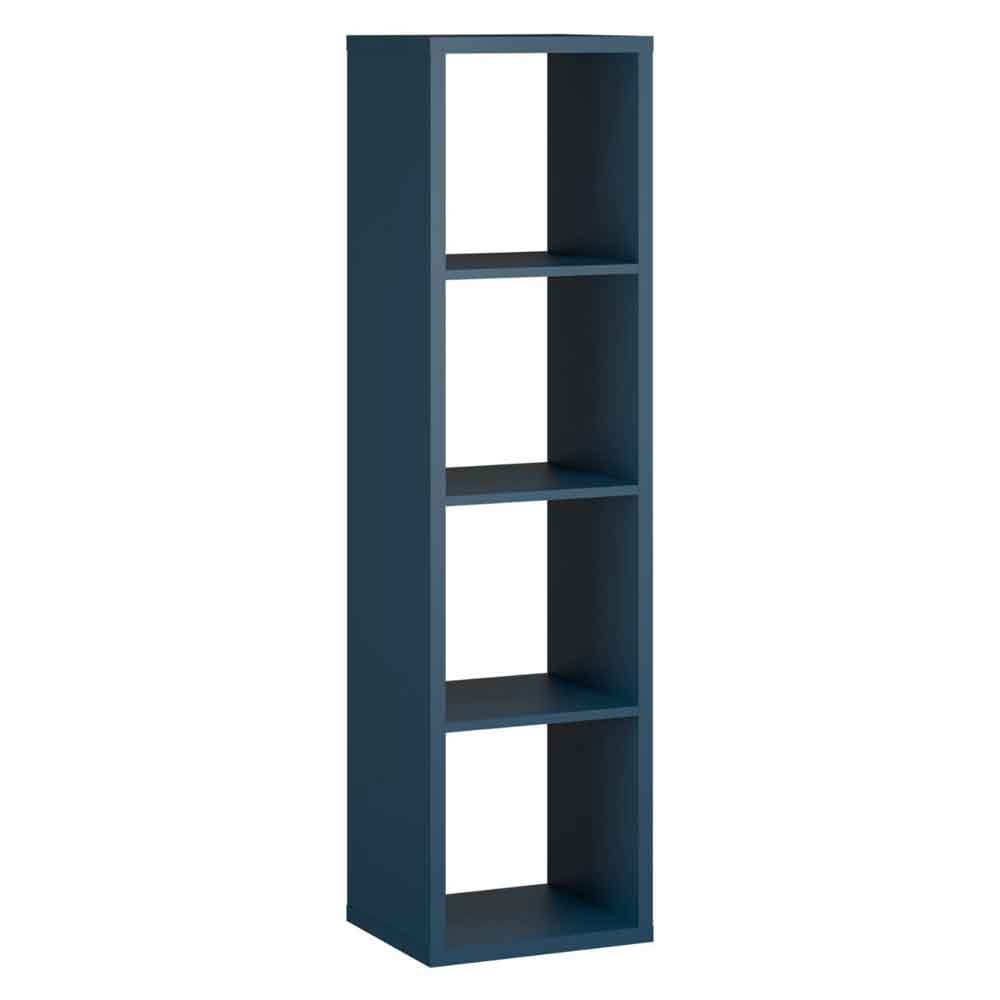 Mabon Tall Wooden Bookcase with 4 Open Storage in Blue