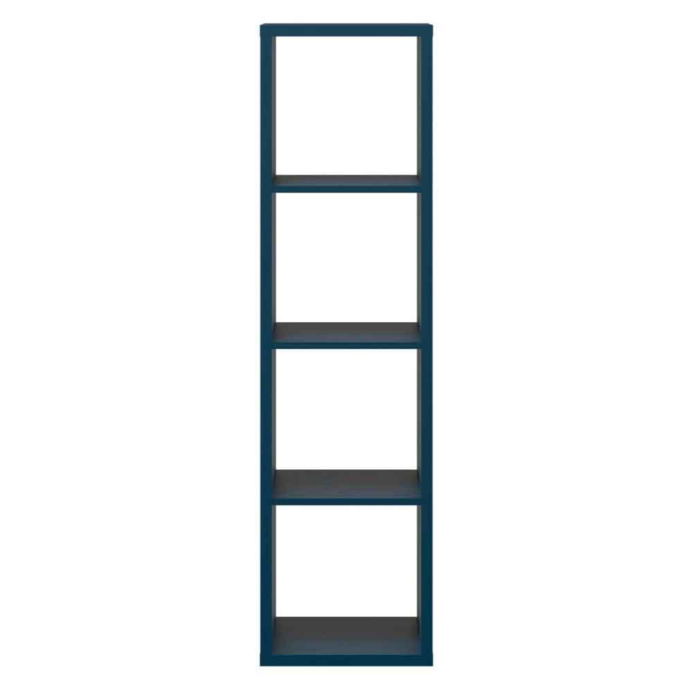 Mabon Tall Wooden Bookcase with 4 Open Storage in Blue