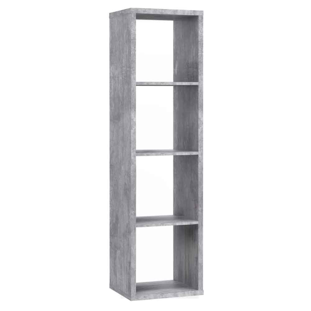 Mabon Tall Wooden Bookcase with 4 Open Storage in Concrete Grey