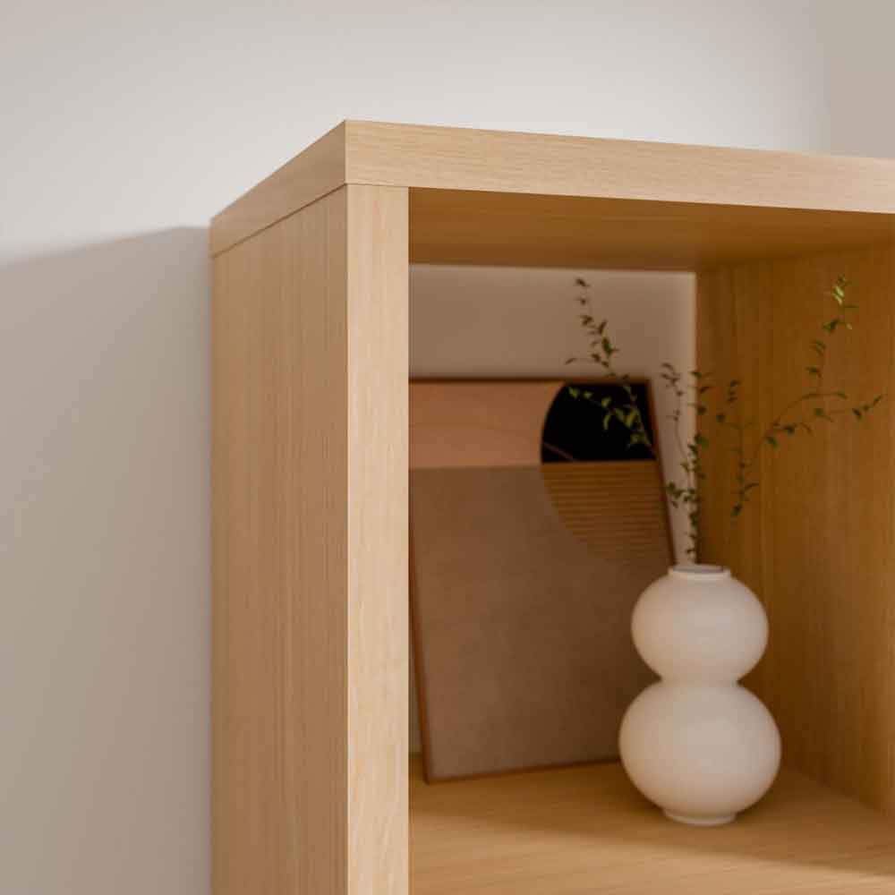 Mabon Tall Wooden Bookcase with 4 Open Storage in Elegancia Oak