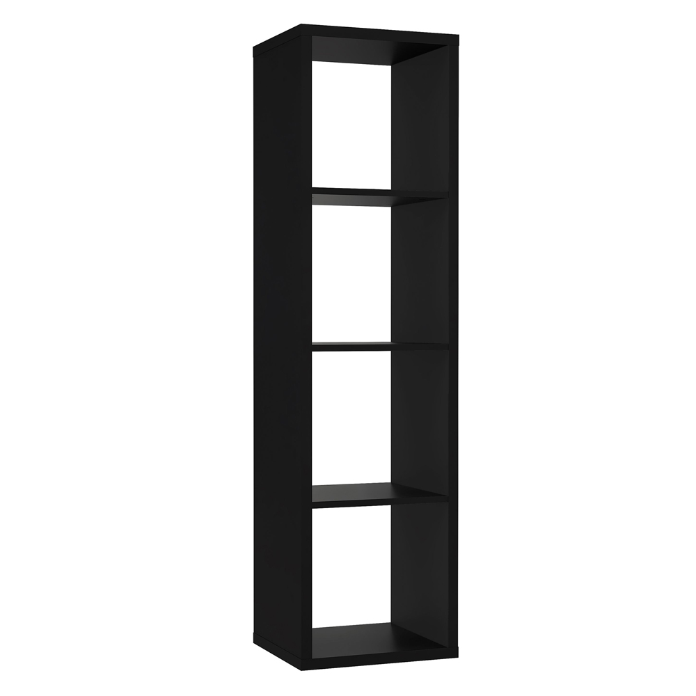 Mabon Tall Wooden Bookcase With 4 Open Storage In Matt Black