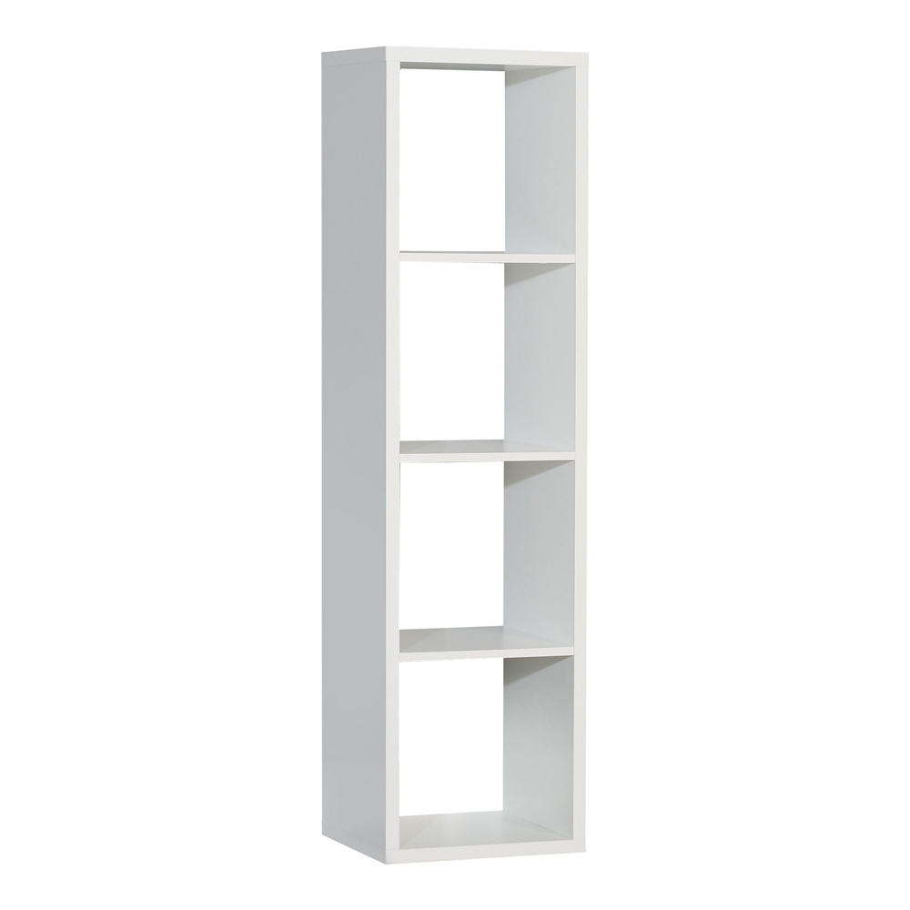 Mabon Tall Wooden Bookcase With 4 Open Storage In Matt White