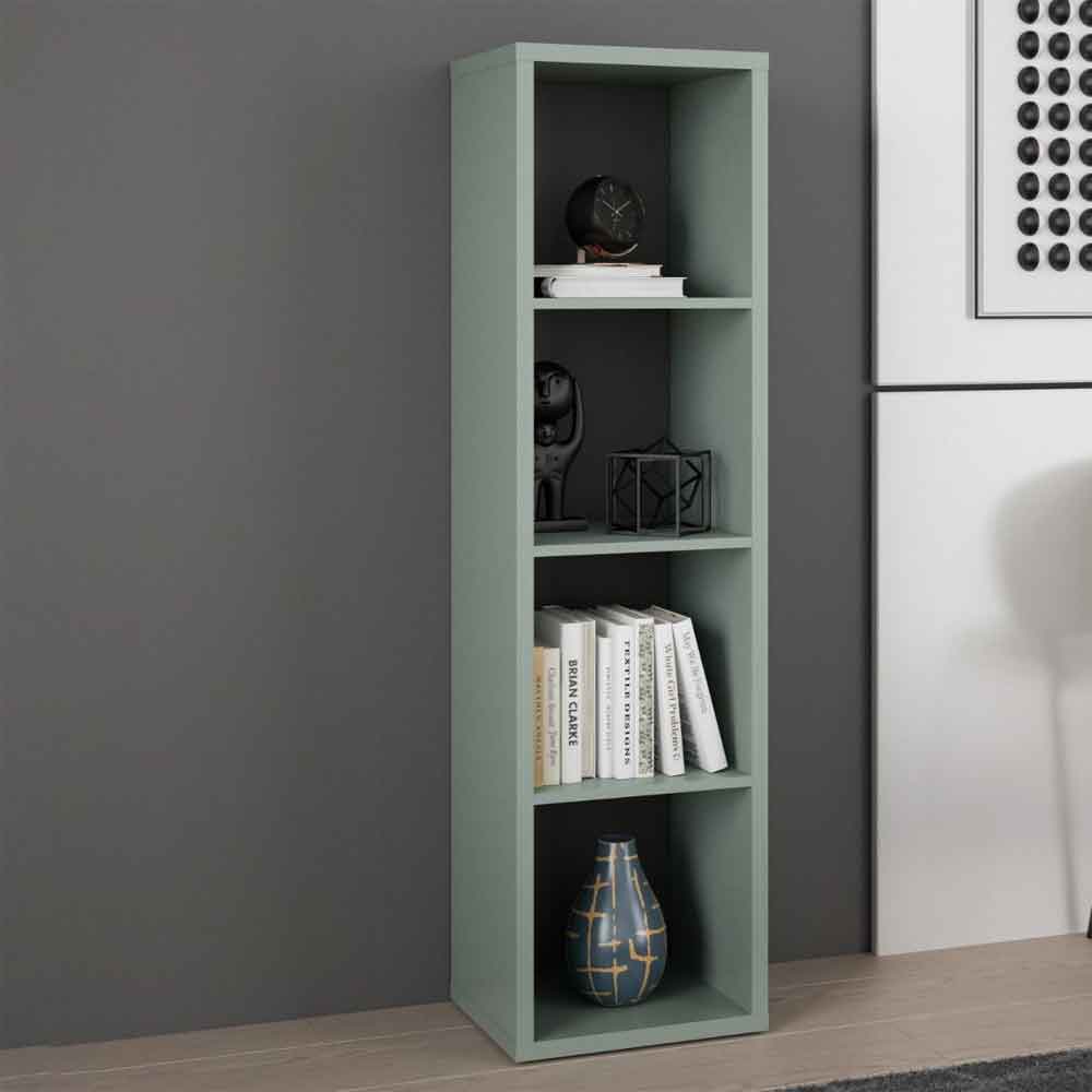 Mabon Tall Wooden Bookcase with 4 Open Storage in Sage Green