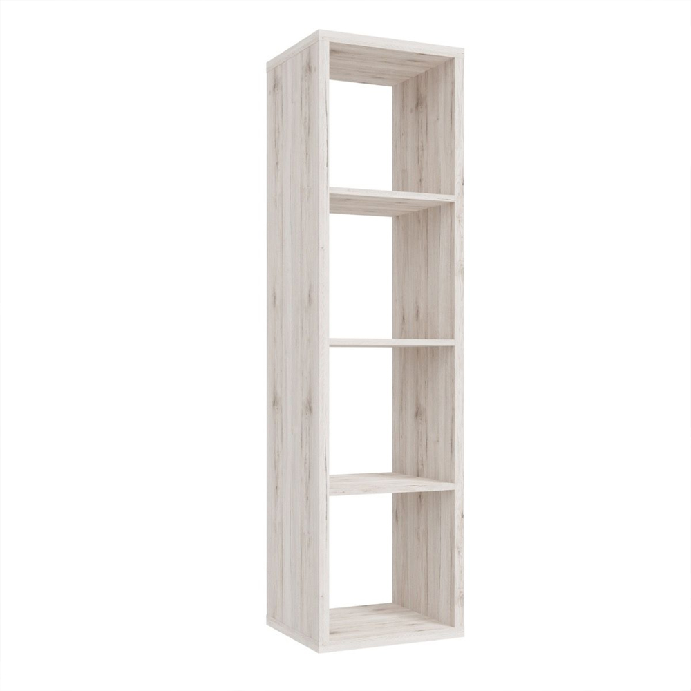 Mabon Tall Wooden Bookcase With 4 Open Storage In Sand Oak