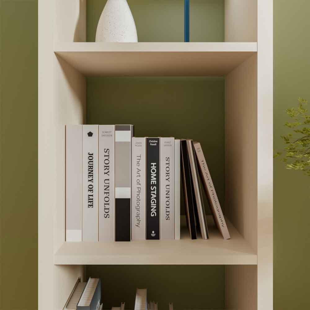 Mabon Tall Wooden Bookcase with 4 Open Storage in Sand