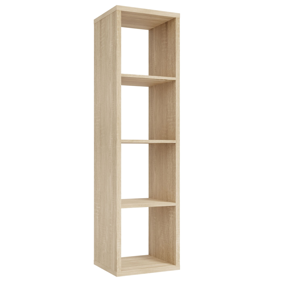 Mabon Tall Wooden Bookcase With 4 Open Storage In Sonoma Oak