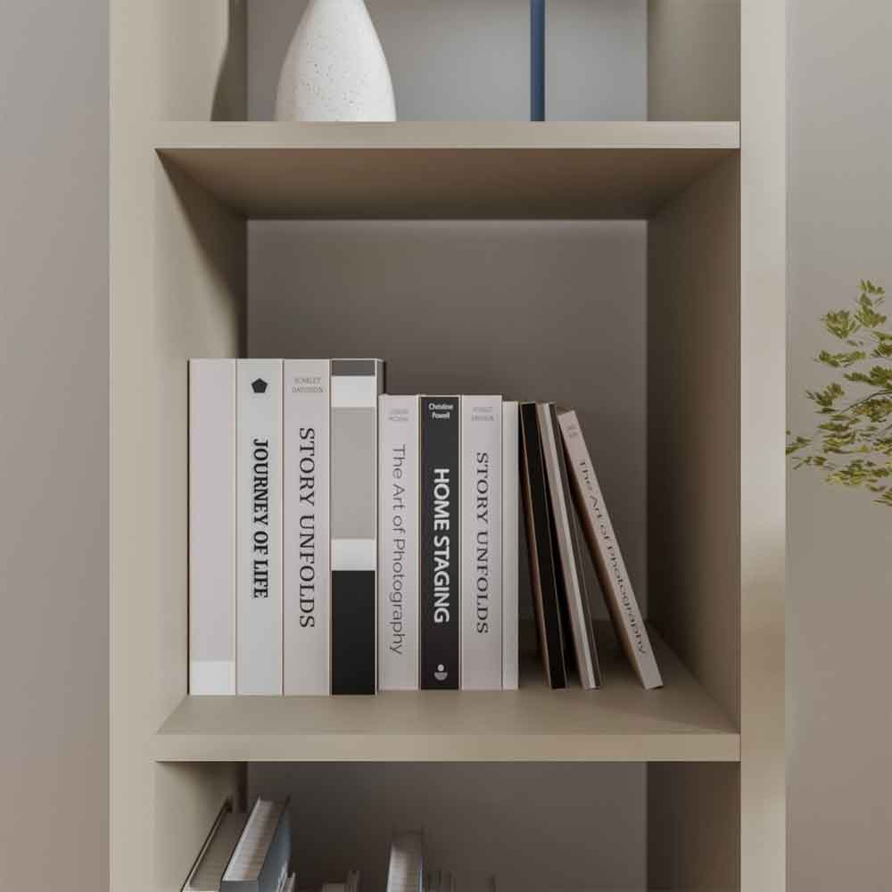 Mabon Tall Wooden Bookcase with 4 Open Storage in Taupe
