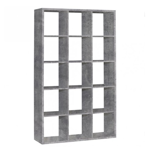 Mabon Wooden Bookcase With 15 Open Cubes In Concrete Effect
