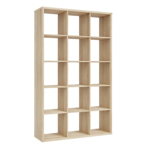 Mabon Wooden Bookcase With 15 Open Cubes In Sonoma Oak