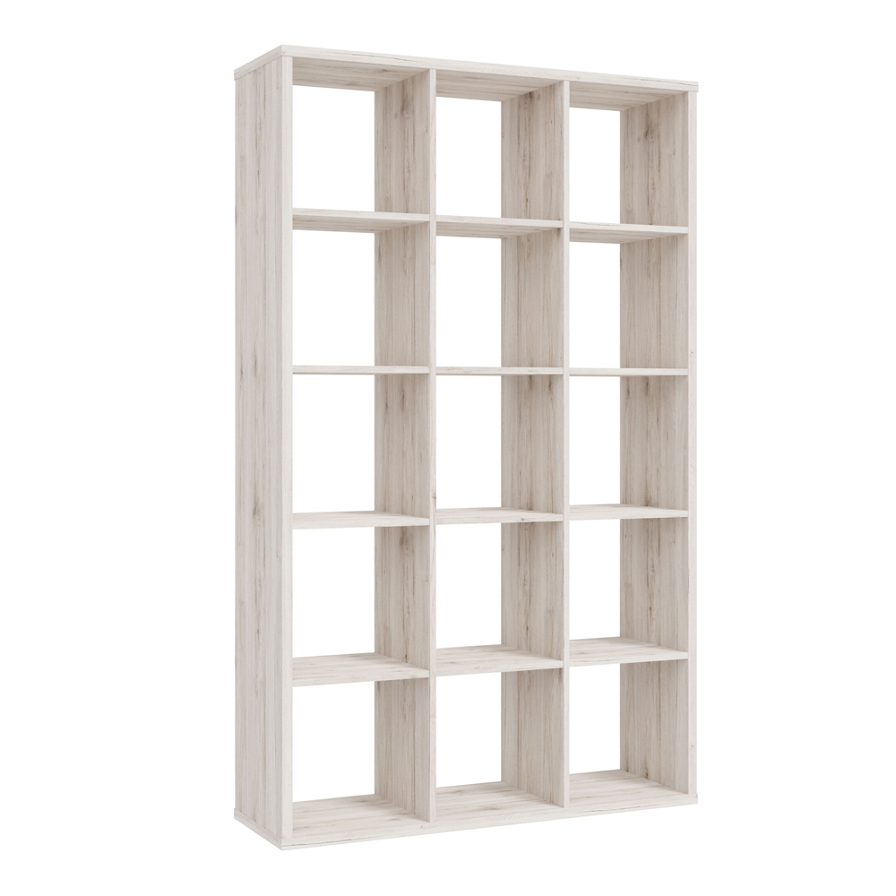 Mabon Wooden Shelving Unit With 15 Open Storage In Sand Oak