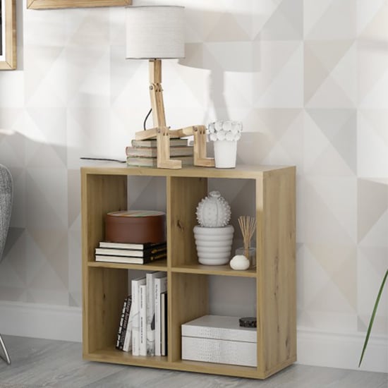 Mabon Wooden Bookcase With 4 Open Cubes In Artisan Oak