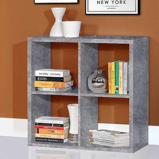 Read more about Mabon wooden bookcase with 4 open cubes in concrete effect