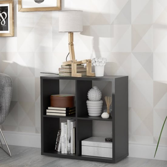 Product photograph of Mabon Wooden Bookcase With 4 Open Cubes In Matt Black from Furniture in Fashion