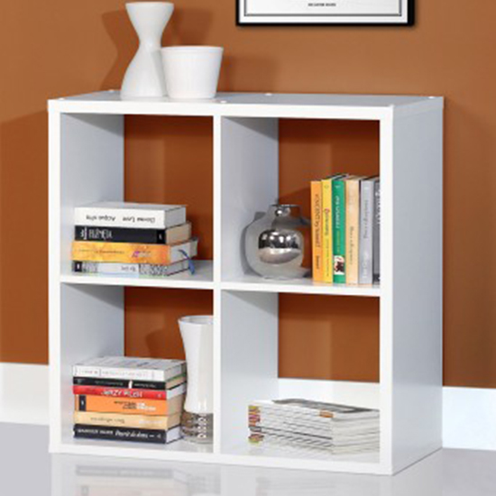 Read more about Mabon wooden bookcase with 4 open cubes in matt white