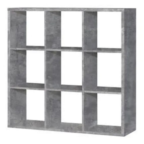 Mabon Wooden Bookcase With 9 Open Cubes In Concrete Effect