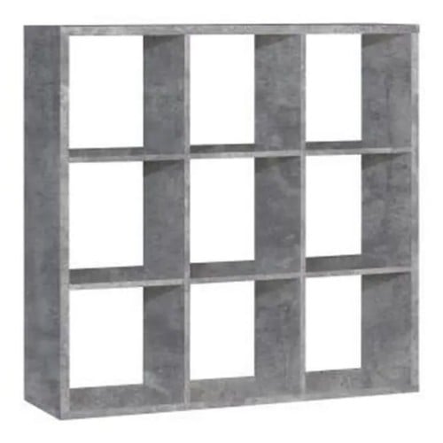 Mabon Wooden Bookcase With 9 Open Cubes In Concrete Effect