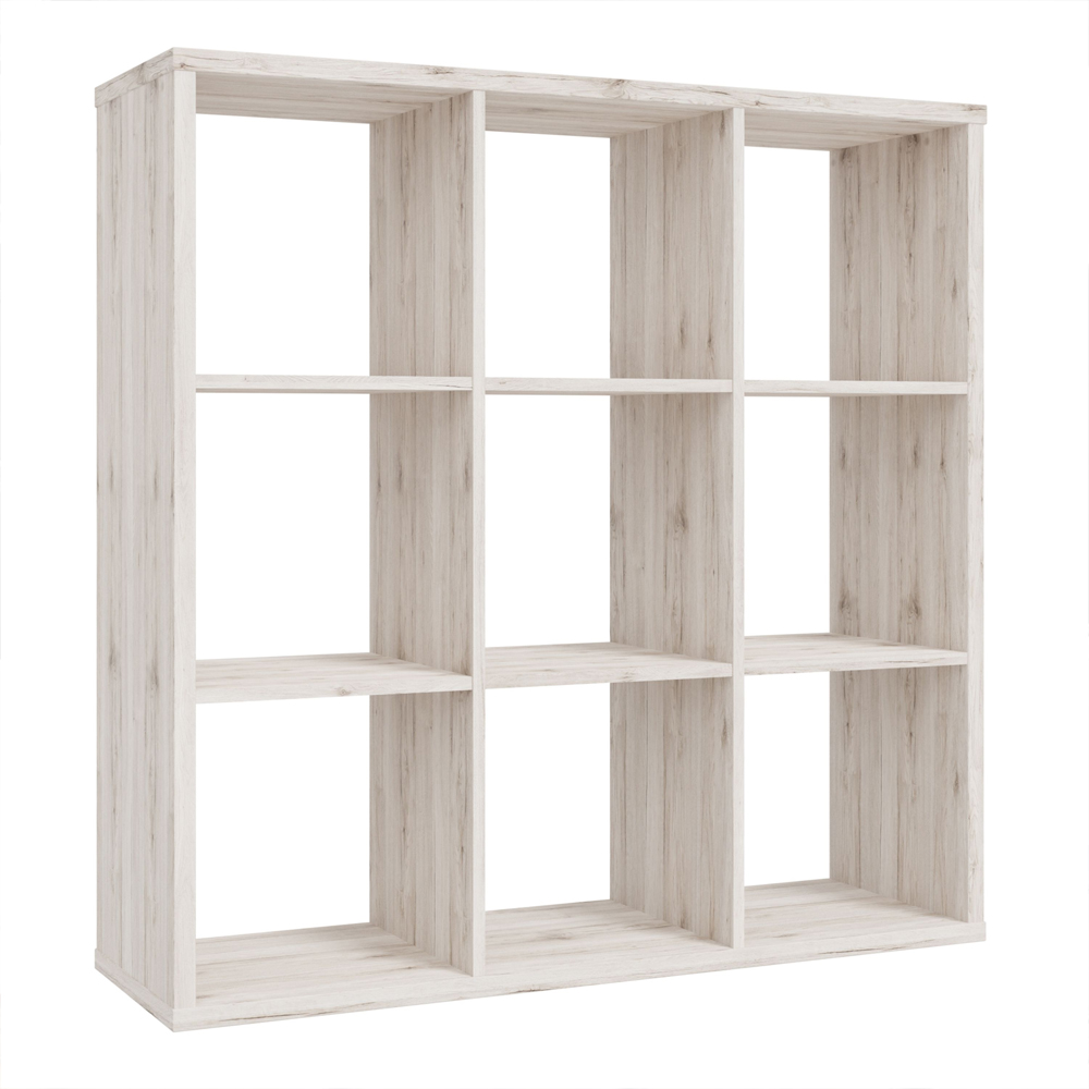 Mabon Wooden Shelving Unit With 9 Open Storage In Sand Oak