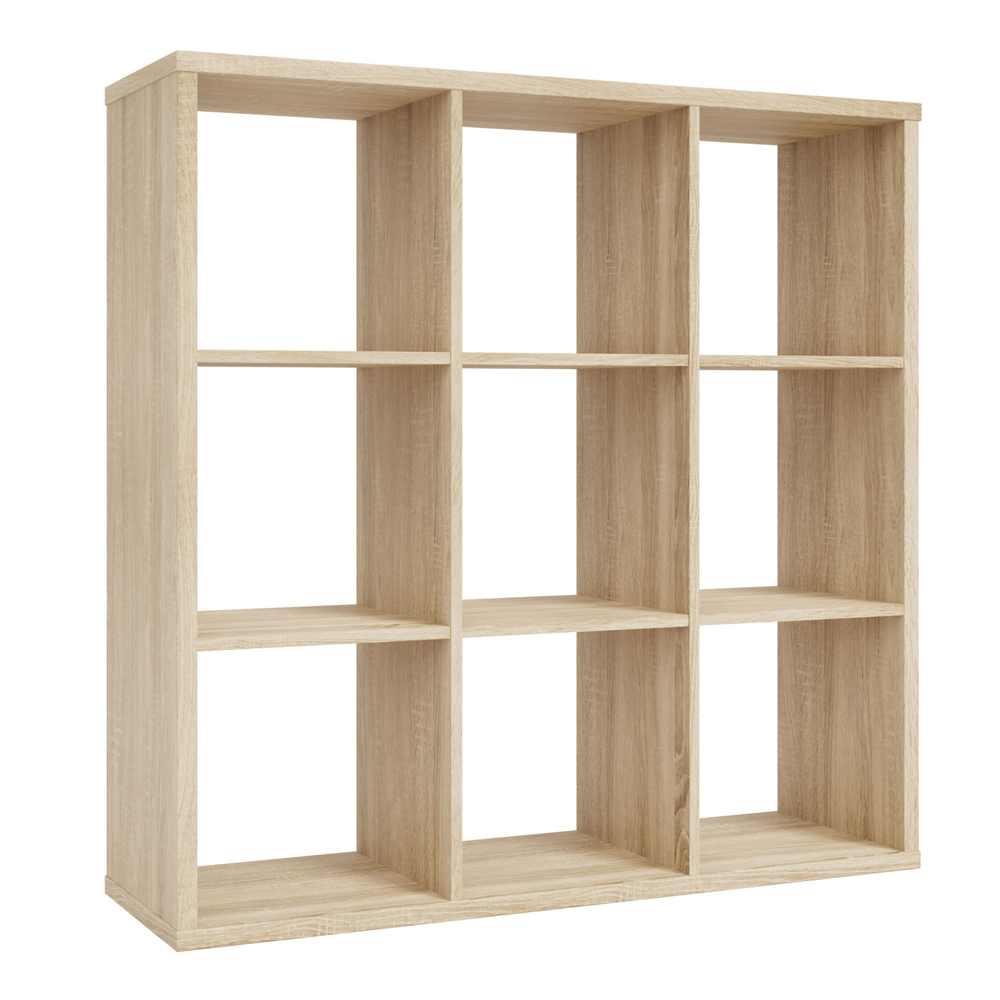 Mabon Wooden Shelving Unit With 9 Open Storage In Sonoma Oak