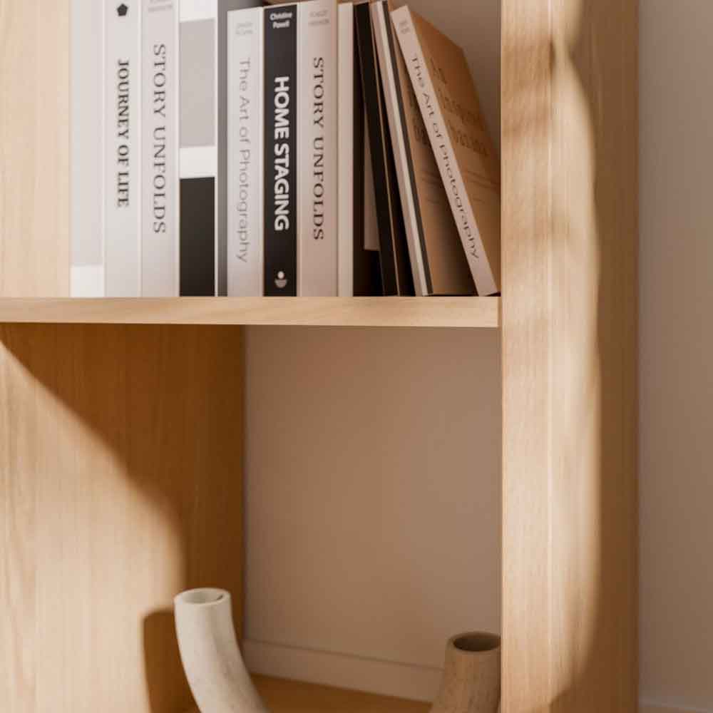 Mabon Wooden Shelving Unit with 4 Open Storage in Elegancia Oak