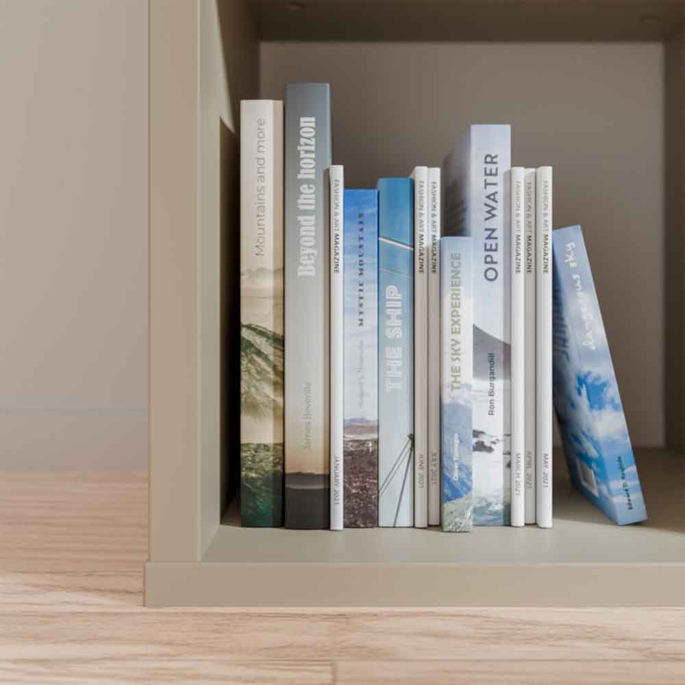 Mabon Wooden Shelving Unit with 4 Open Storage in Taupe