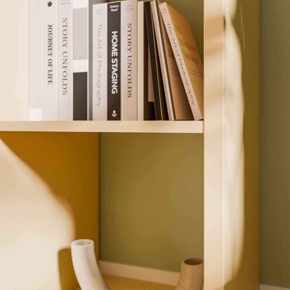 Mabon Wooden Shelving Unit with 4 Open Storage in Yellow