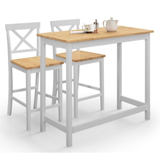 Macall Wooden Bar Table In Elephant Grey With 2 Bar Stools_2