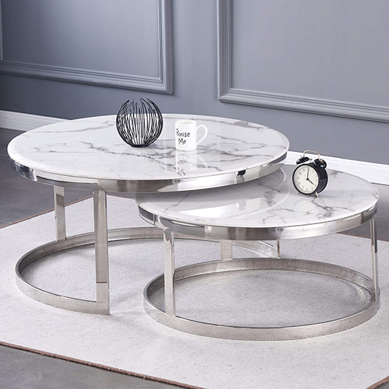 Macall Set Of 2 Coffee Tables In White Marble Effect