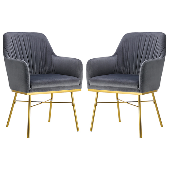 Photo of Mace grey velvet dining armchair with gold metal legs in pair