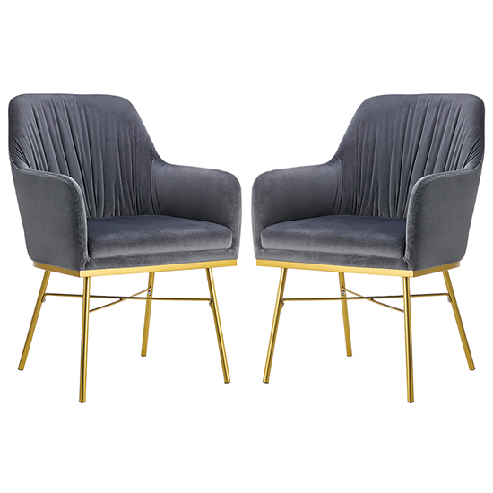 Product photograph of Mace Grey Velvet Dining Armchair With Gold Metal Legs In Pair from Furniture in Fashion