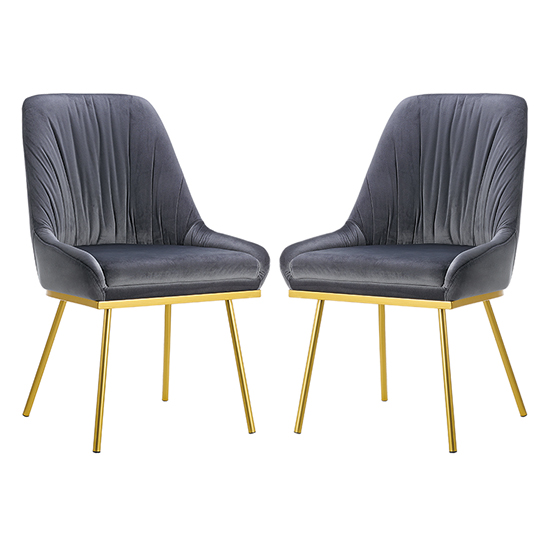 Mace Grey Velvet Dining Chairs With Gold Metal Legs In Pair Furniture